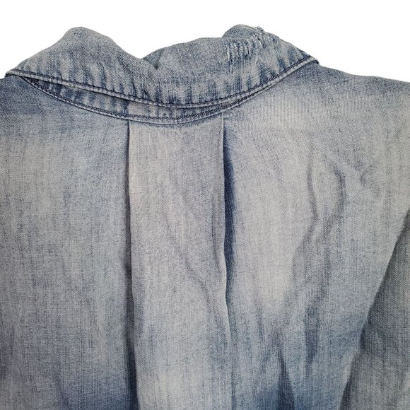 Cloth & Stone Size S Shirt Chambray Button Down Distressed Roll Tab Split Tail - Picture 9 of 12